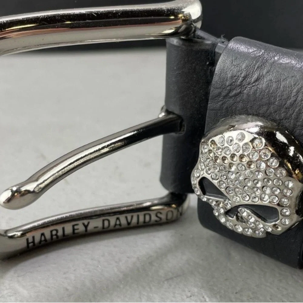 Harley Davidson 44'' Black Leather Belt w/ Faux Jewel Skull NWOT